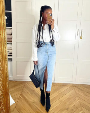 How to wear the long denim skirt